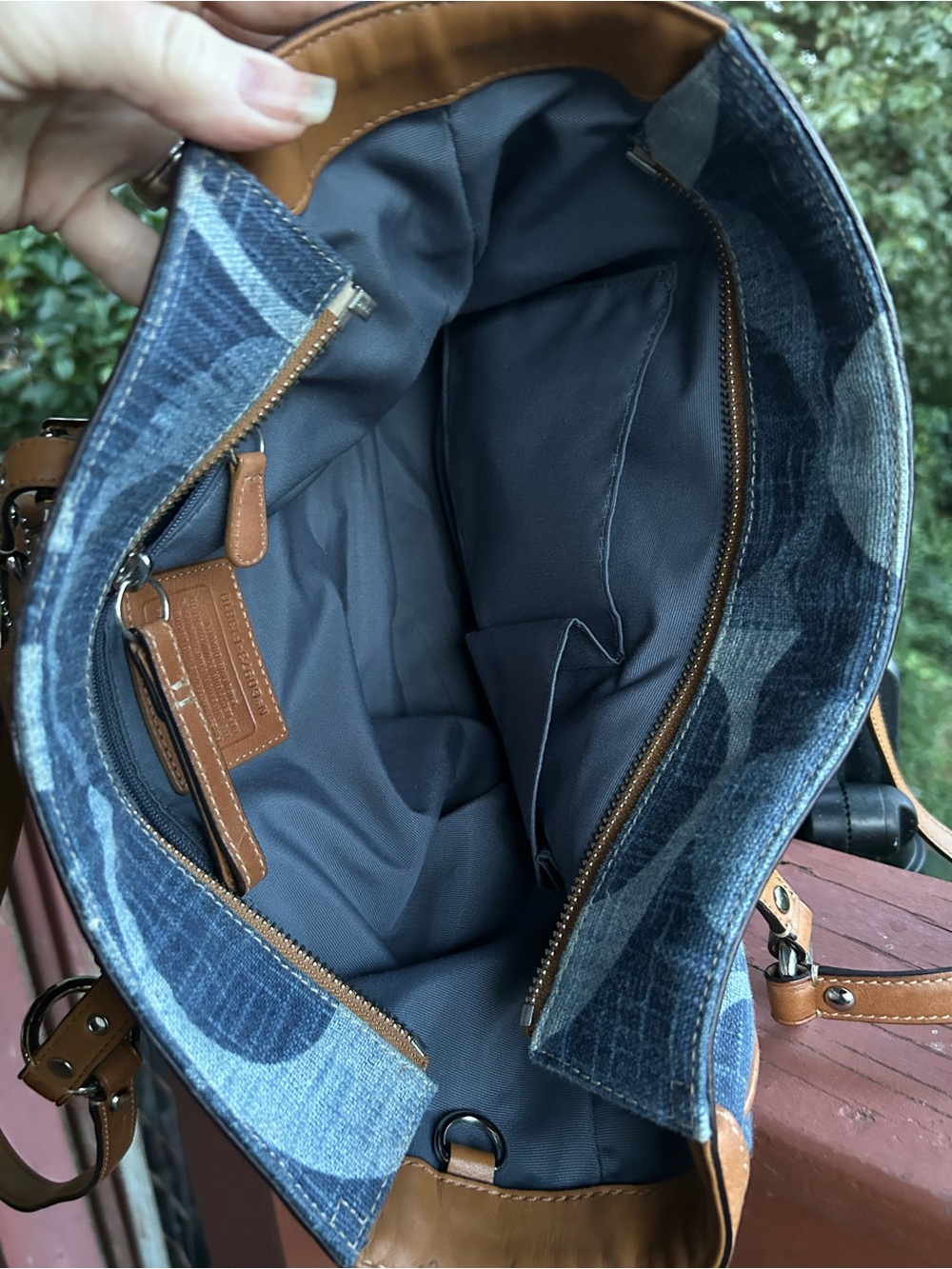 Coach Blue Signature East/West Gallery Denim Tote with Brown Leather Accents - Picture 13 of 14